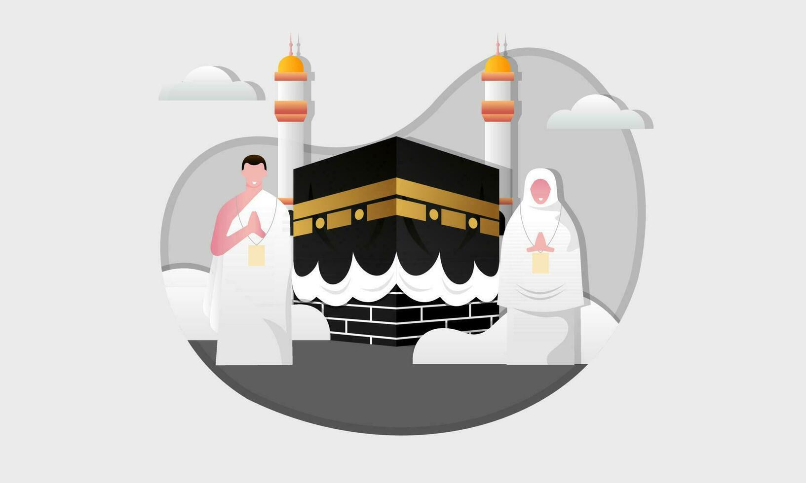 Islamic pilgrimage praying for hajj mabroor illustration vector