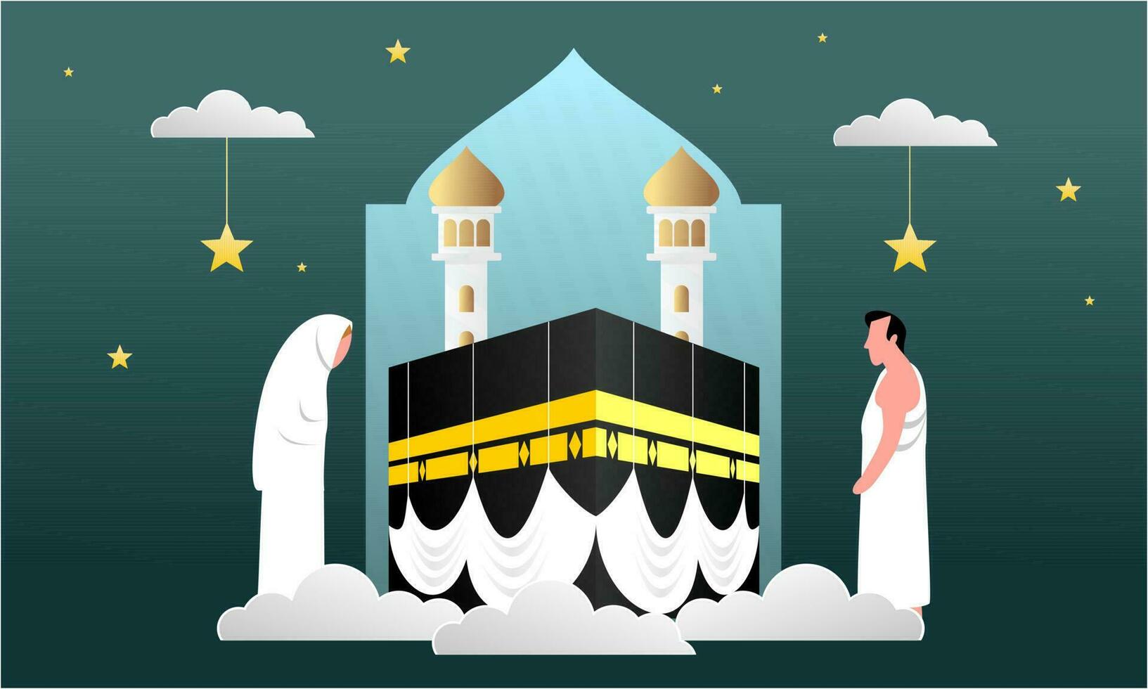 Islamic pilgrimage praying for hajj mabroor illustration vector