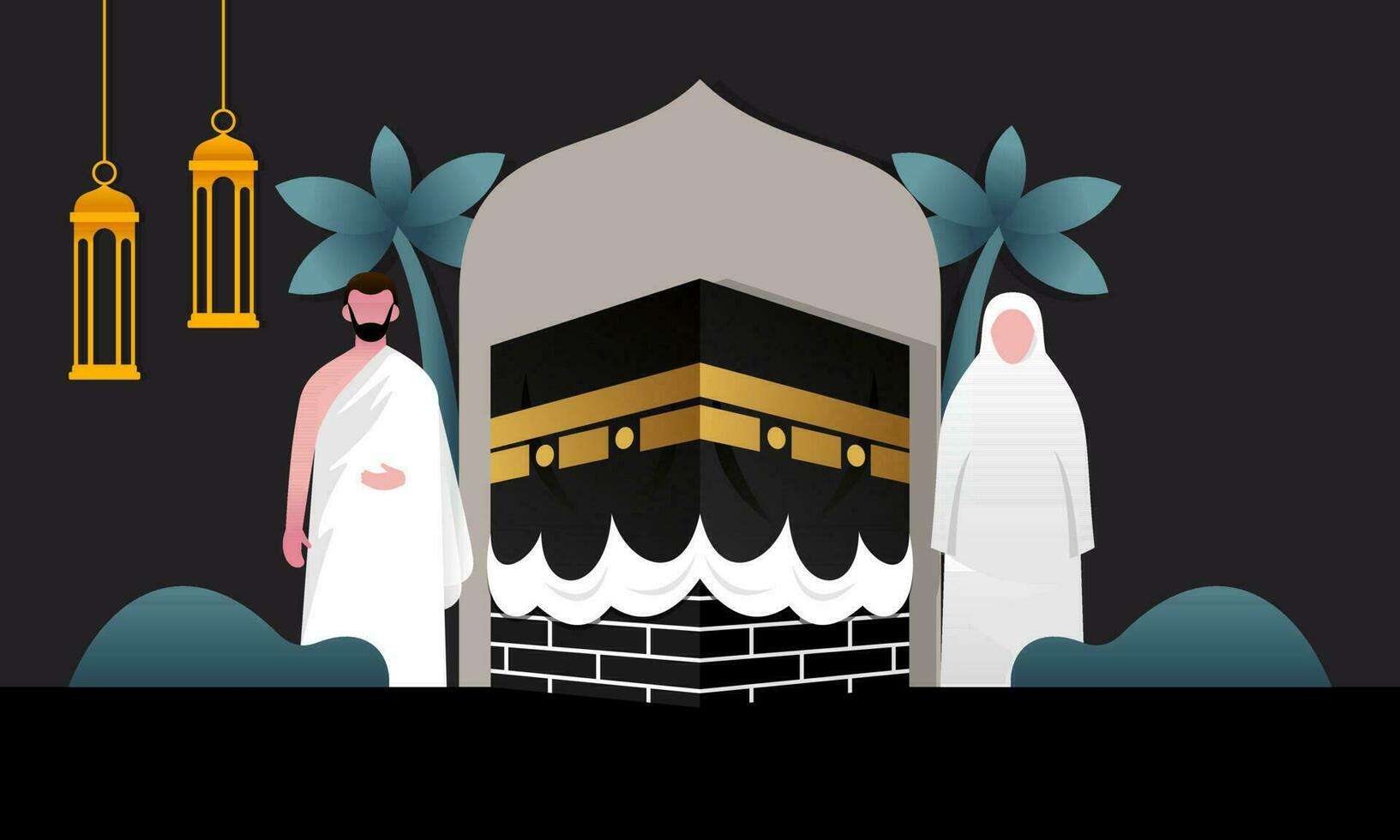 Islamic pilgrimage praying for hajj mabroor illustration vector