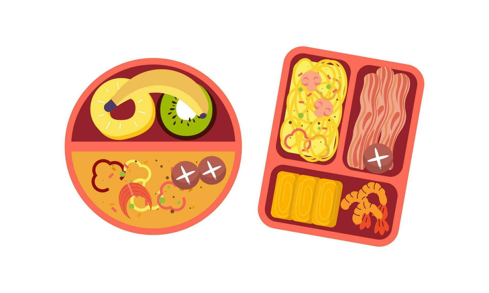 Lunchbox containers with bright content. Lunch Concept vector