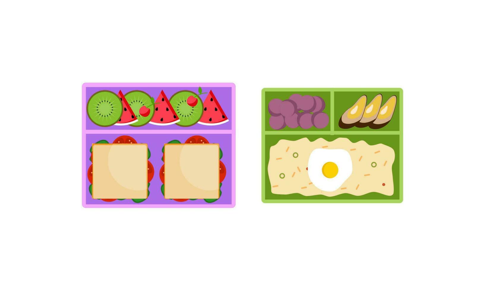 Lunchbox containers with bright content. Lunch Concept vector