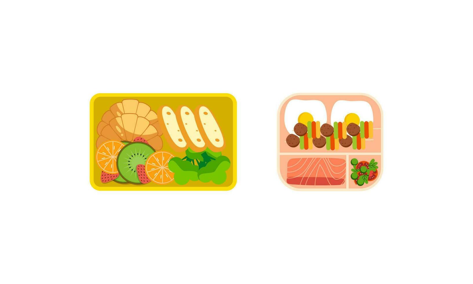 Lunchbox containers with bright content. Lunch Concept vector