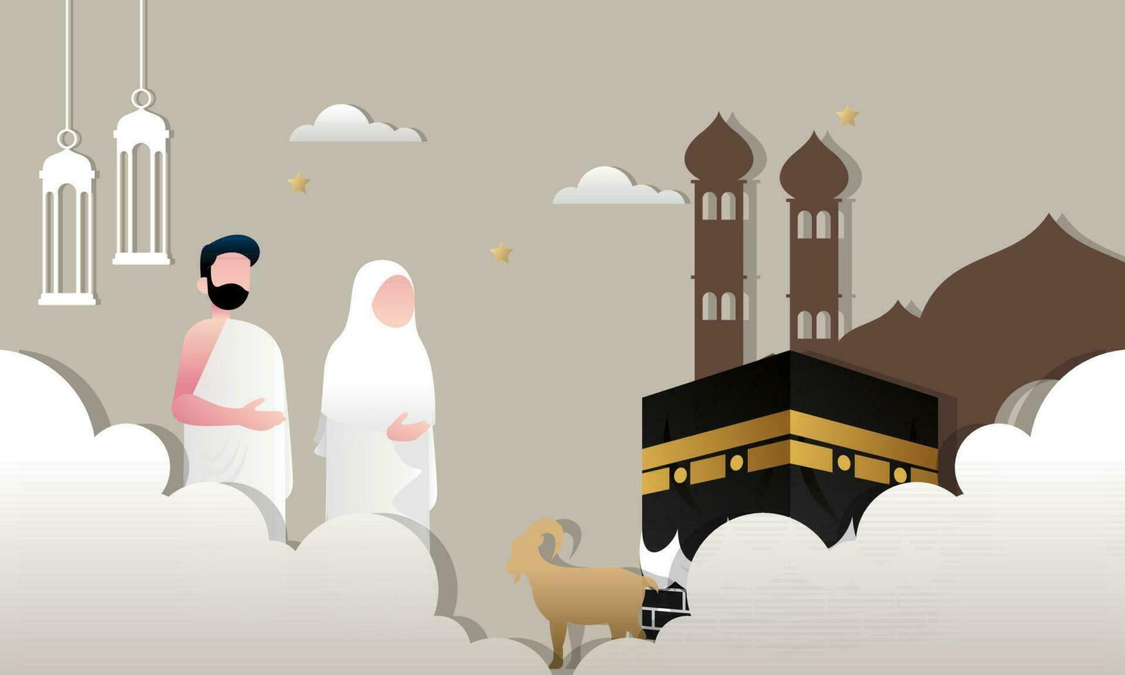 Islamic pilgrimage praying for hajj mabroor illustration vector