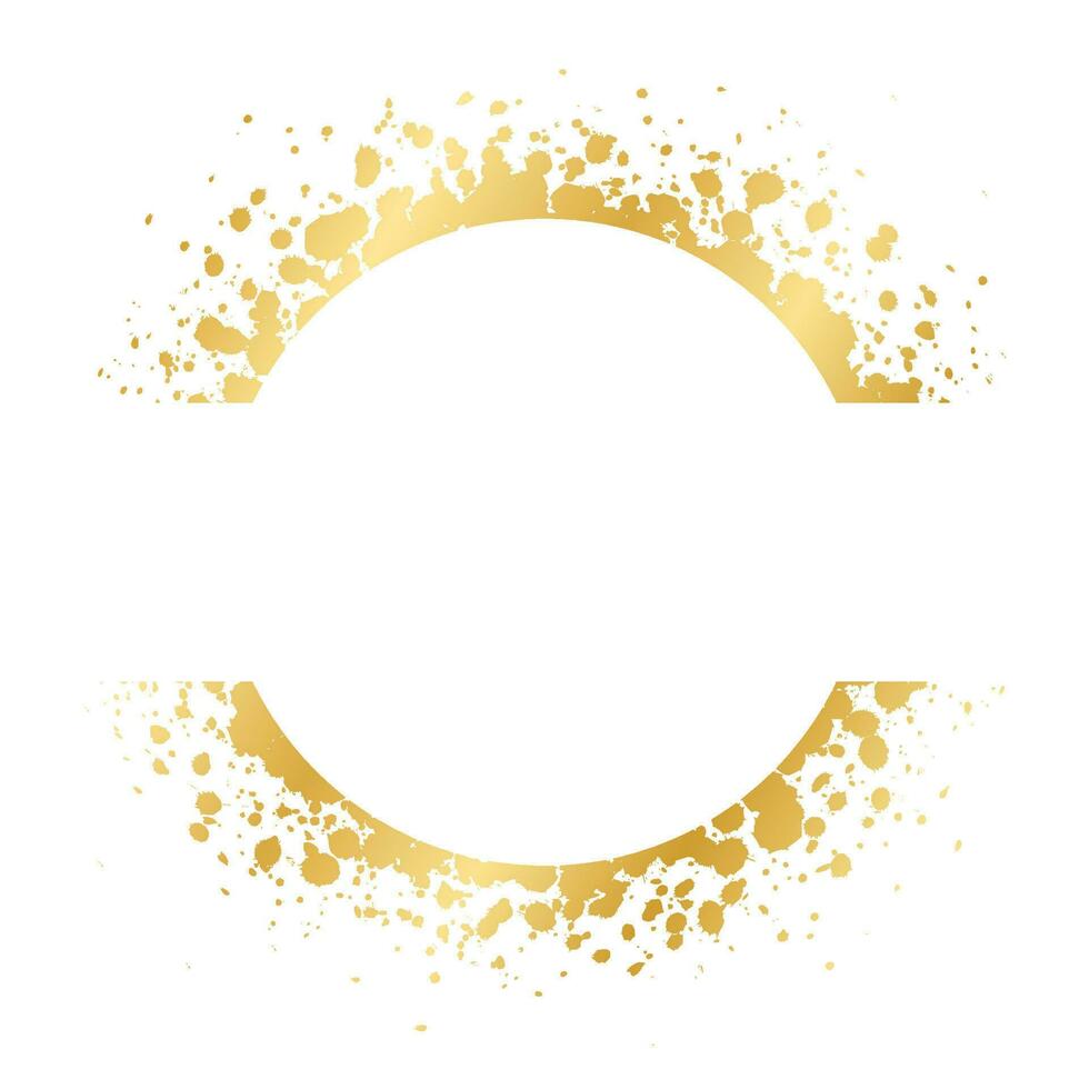 Abstract Round Gold Ink Splatter Frame. Golden foil spray border template. vector