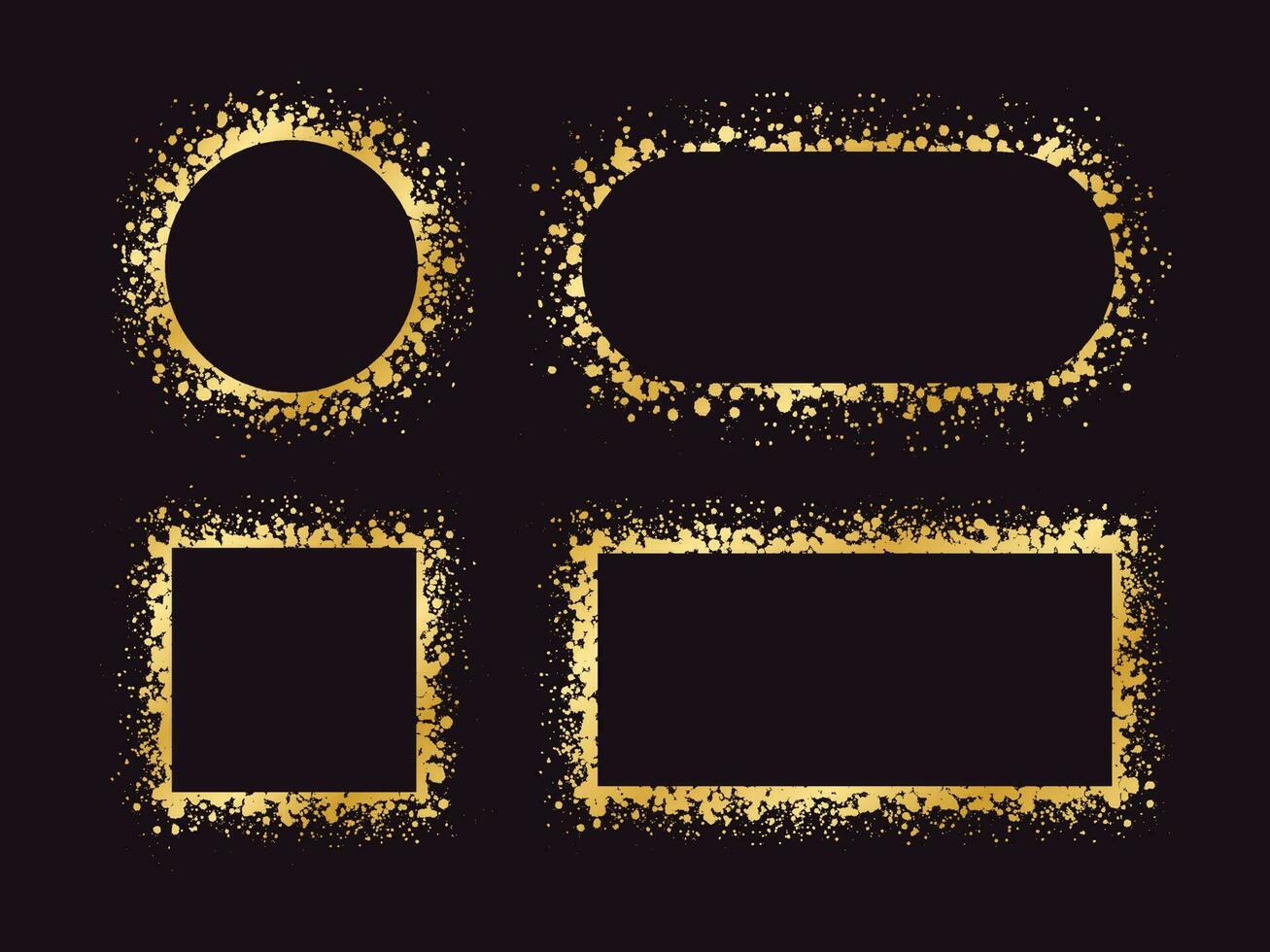 Abstract Gold Ink Splatter Frame Set. Golden foil spray geometric border template. vector