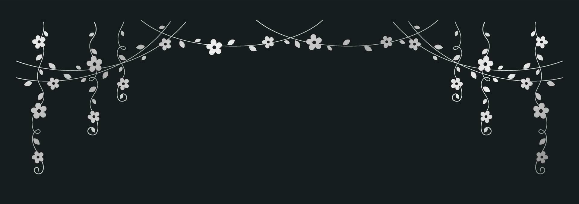 Silver vines with flowers vector illustration. Simple minimal golden floral botanical curtain design elements for spring.