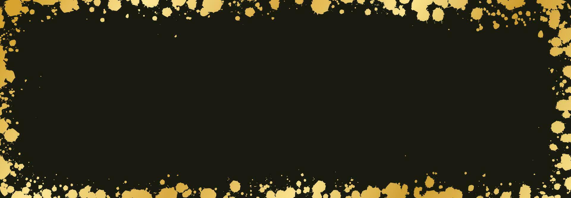 Abstract Rectangle Gold Ink Splatter Frame. Golden foil spray banner border template. vector