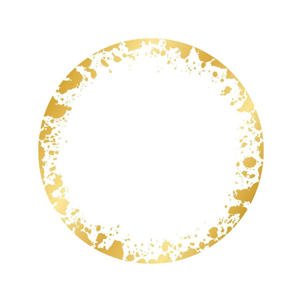 Abstract Round Gold Ink Splatter Frame. Golden foil spray border template. vector