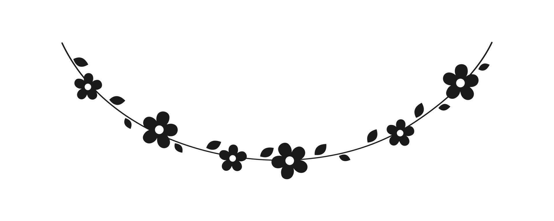 Hanging vines with flowers garland silhouette vector illustration ...