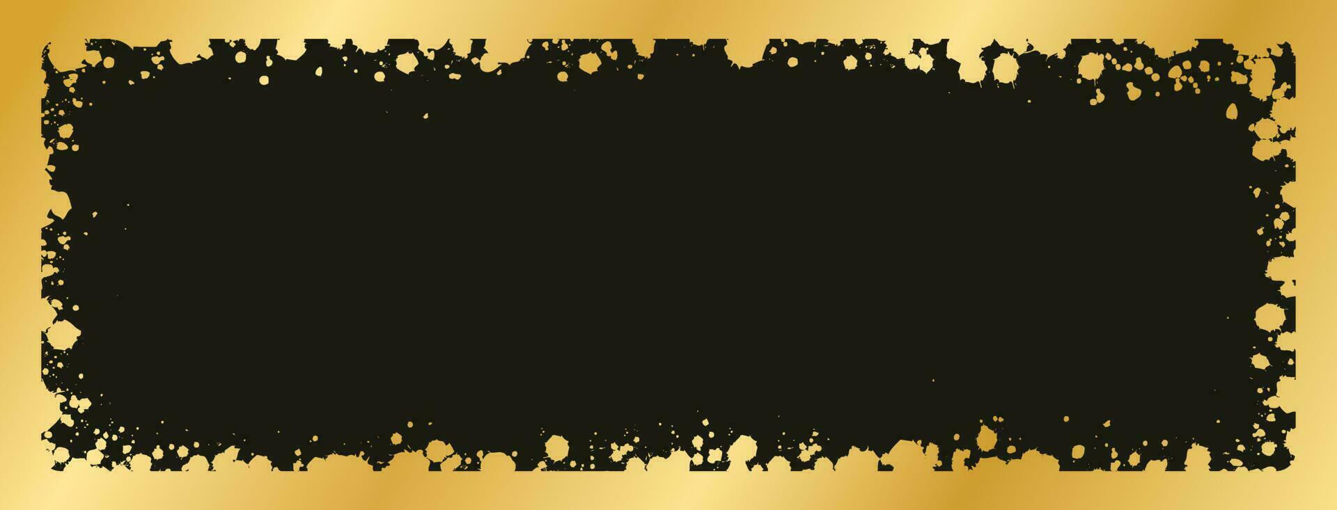 Abstract Rectangle Gold Ink Splatter Frame. Golden foil spray banner border template. vector