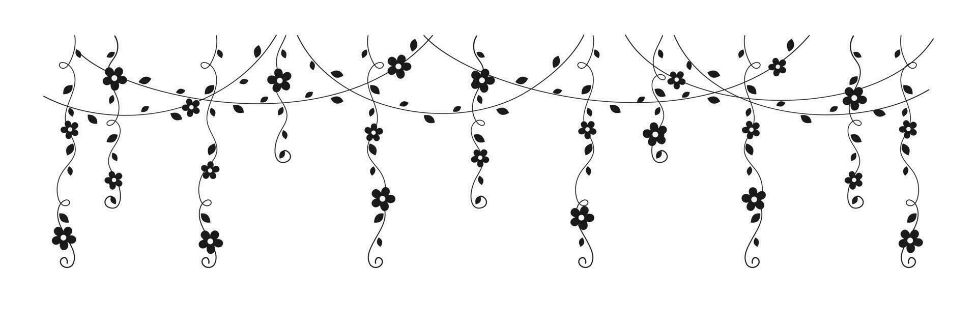 Hanging vines with flowers silhouette vector illustration. Simple ...