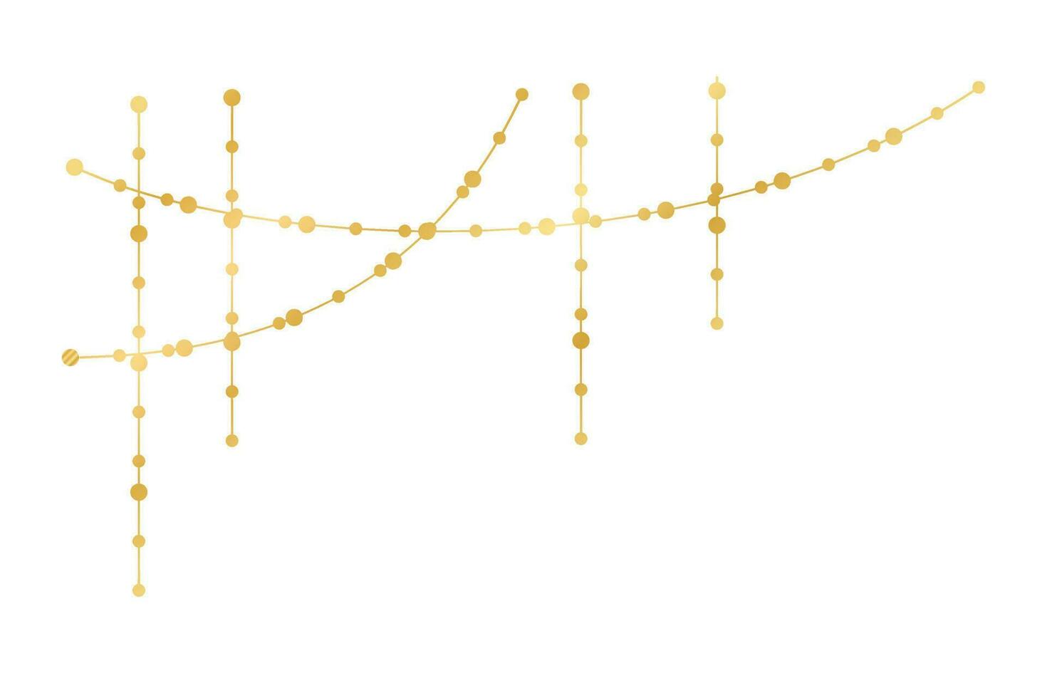 vector horizontal frontera de resumen oro cuerda ligero guirnaldas festivo decoración con brillante Navidad luces. brillante bombillas de el diferente tamaños