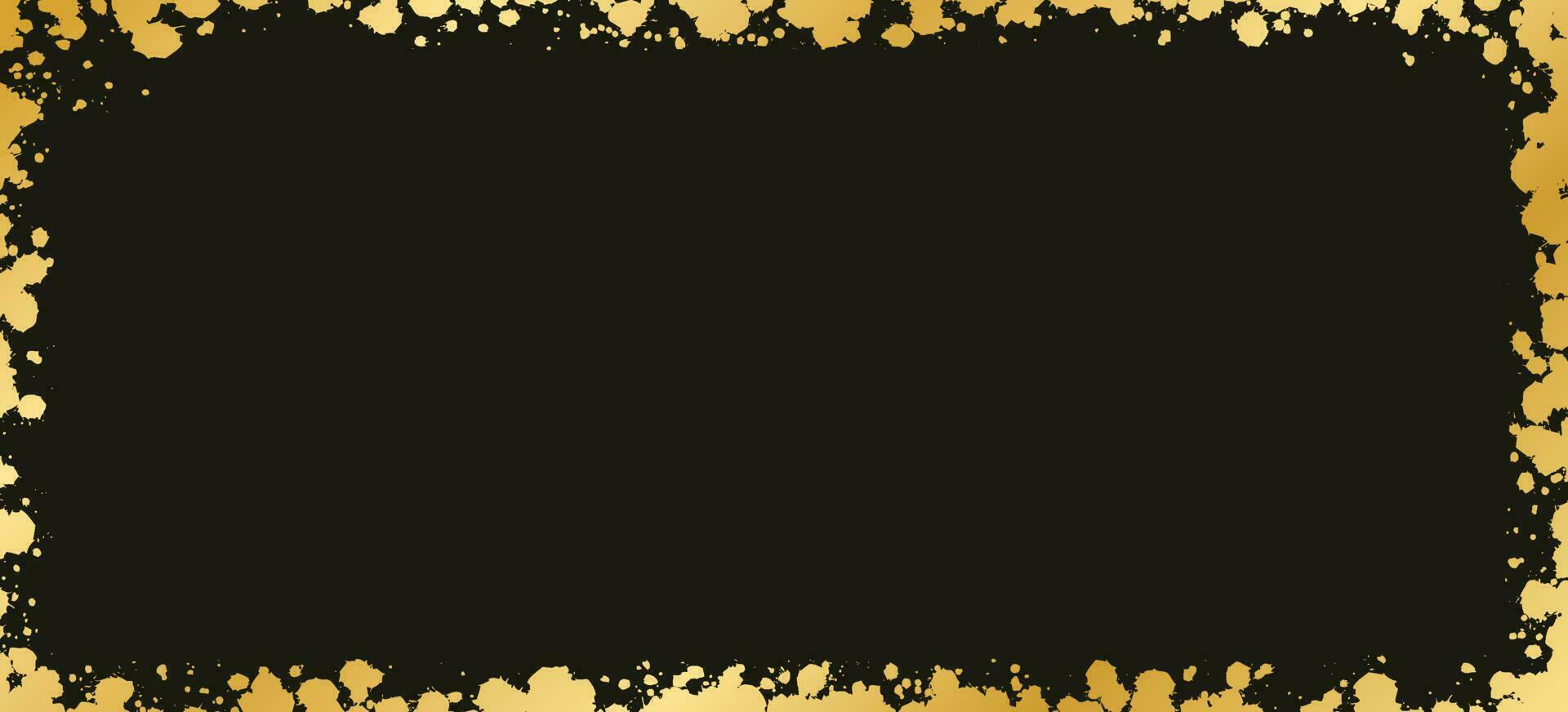 Abstract Rectangle Gold Ink Splatter Frame. Golden foil spray banner border template. vector