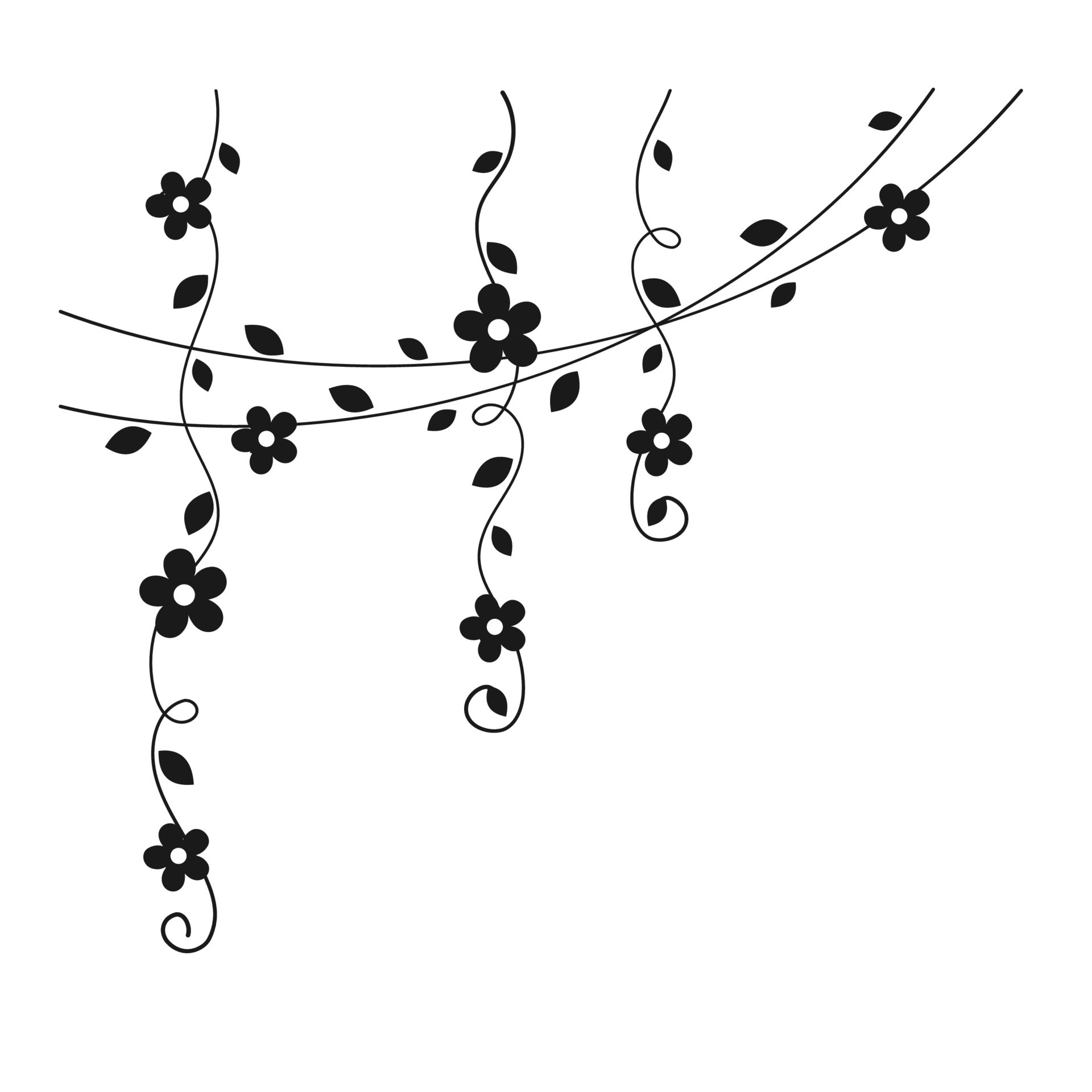 Hanging vines with flowers silhouette vector illustration. Simple ...