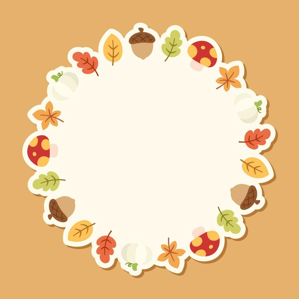 redondo otoño marco con hojas, calabaza y bellotas guirnalda de otoño elementos, Víspera de Todos los Santos, acción de gracias frontera modelo. vector ilustración.