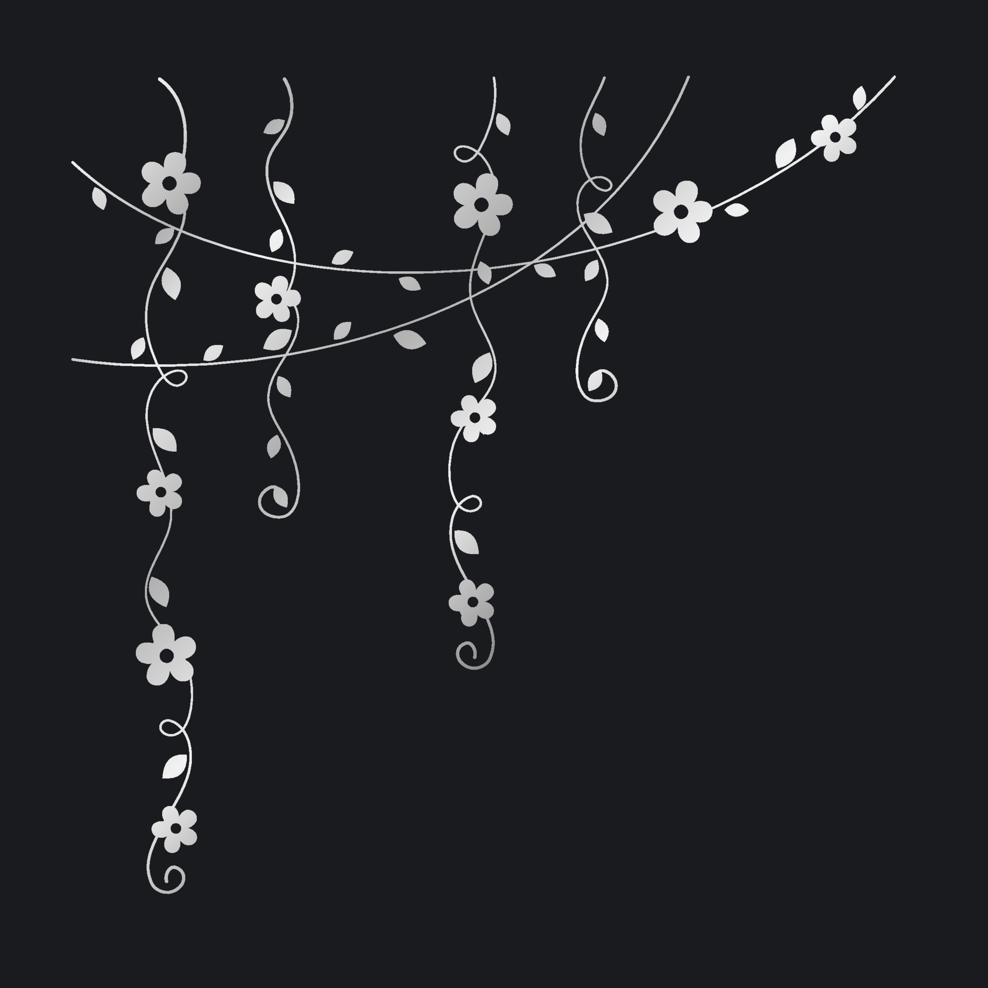 Silver vines with flowers vector illustration. Simple minimal golden ...