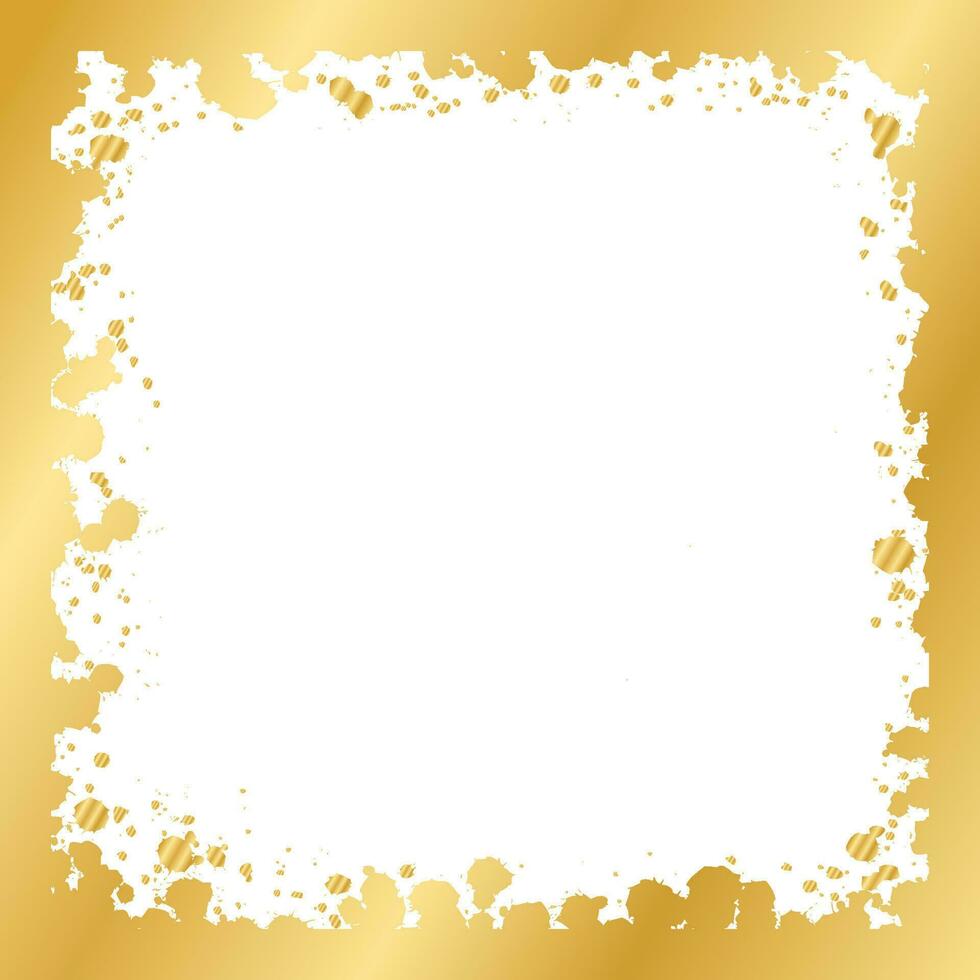 Abstract Square Gold Ink Splatter Frame. Golden foil spray border template. vector