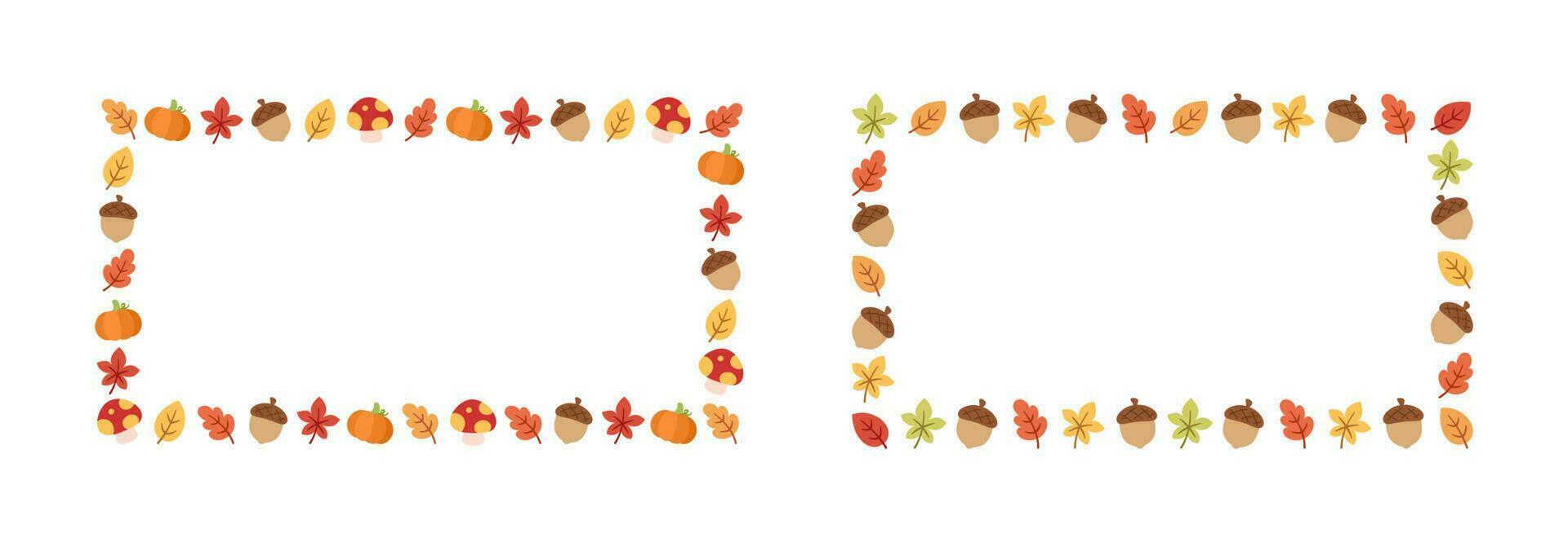 Rectangle autumn frame made of leaves set. Modern vector illustration. Halloween, Thanksgiving fall border template.