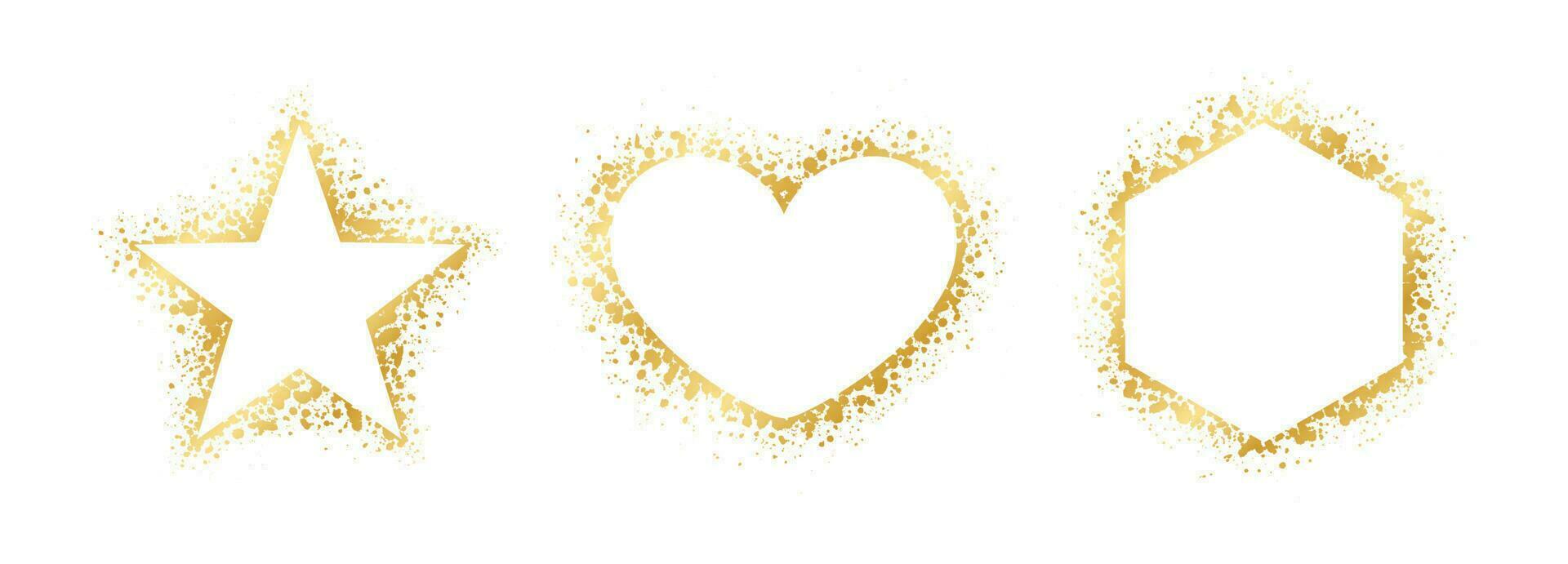 Abstract Gold Ink Splatter Frame Set. Golden foil spray geometric border template. vector