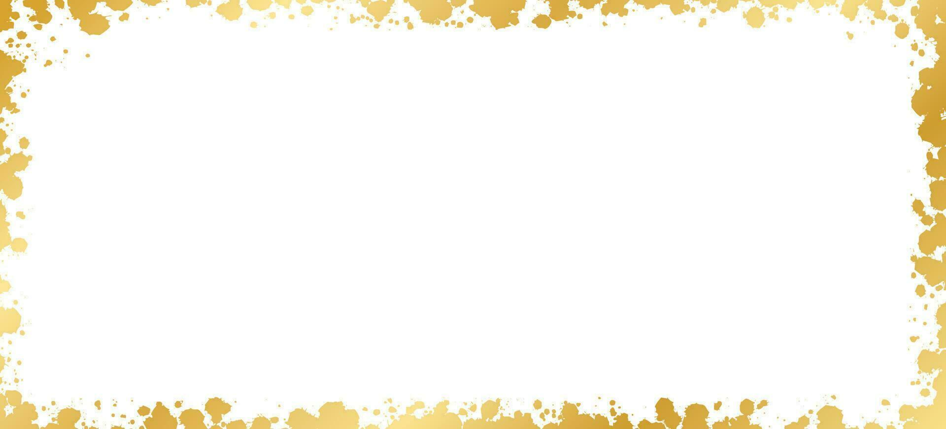 Abstract Rectangle Gold Ink Splatter Frame. Golden foil spray banner border template. vector