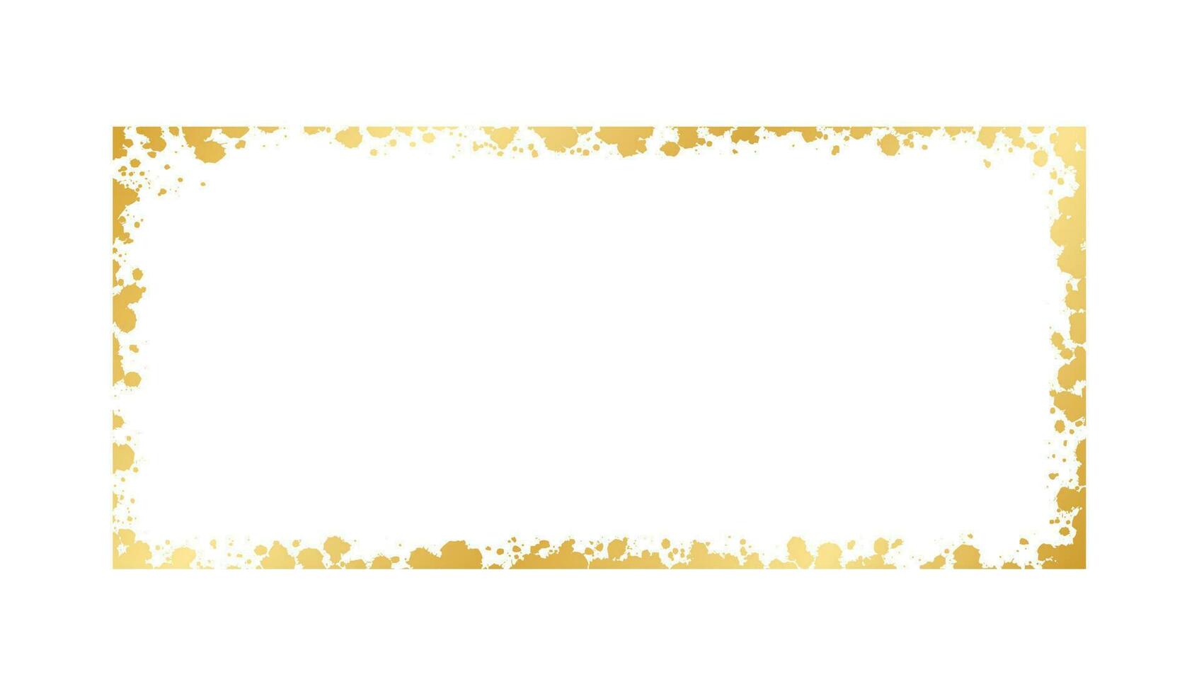 Abstract Rectangle Gold Ink Splatter Frame. Golden foil spray banner border template. vector