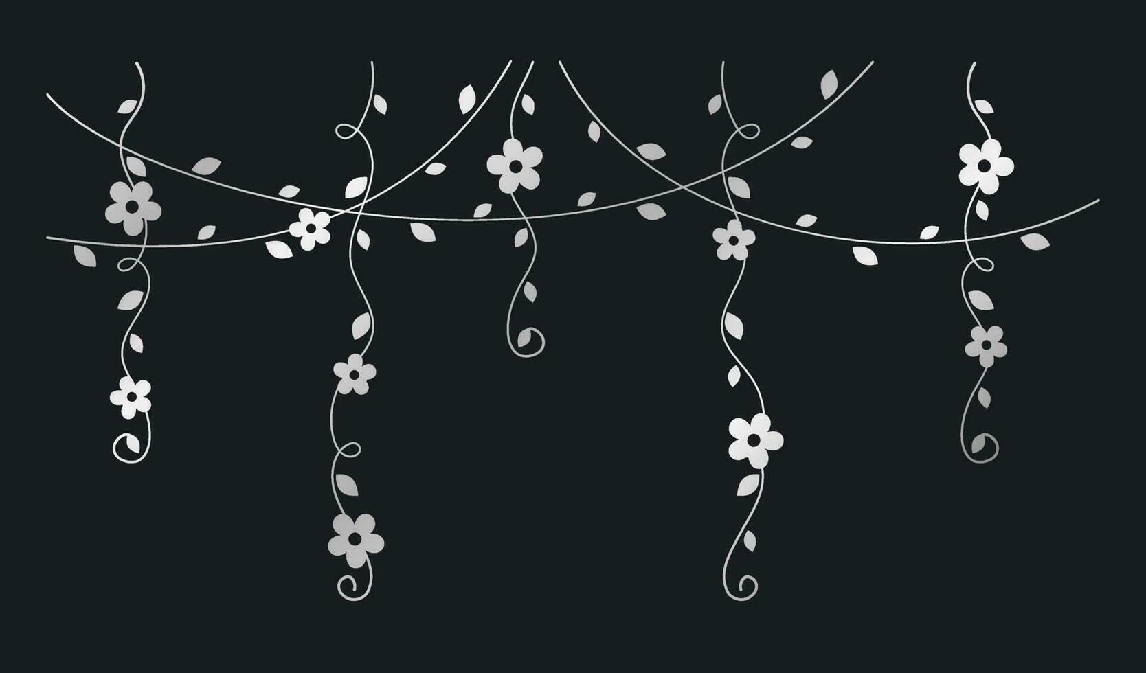 Silver vines with flowers vector illustration. Simple minimal golden floral botanical curtain design elements for spring.