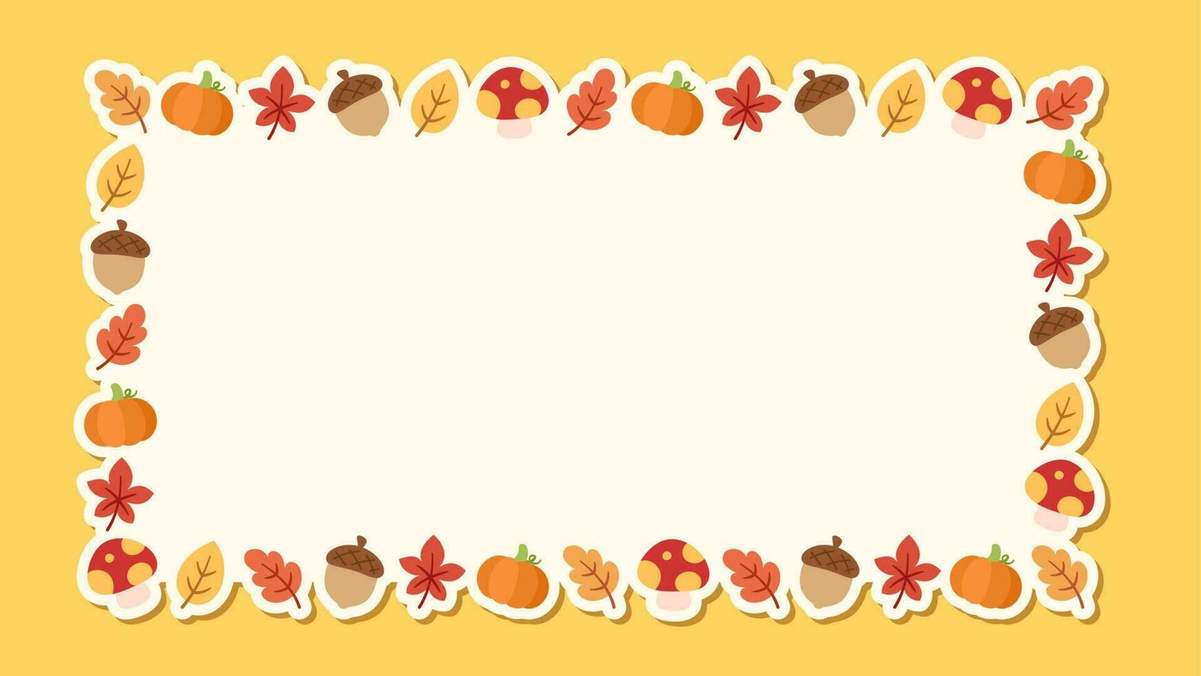 Rectangle autumn frame made of leaves, pumpkin and acorn. Modern vector illustration. Halloween, Thanksgiving fall border template.