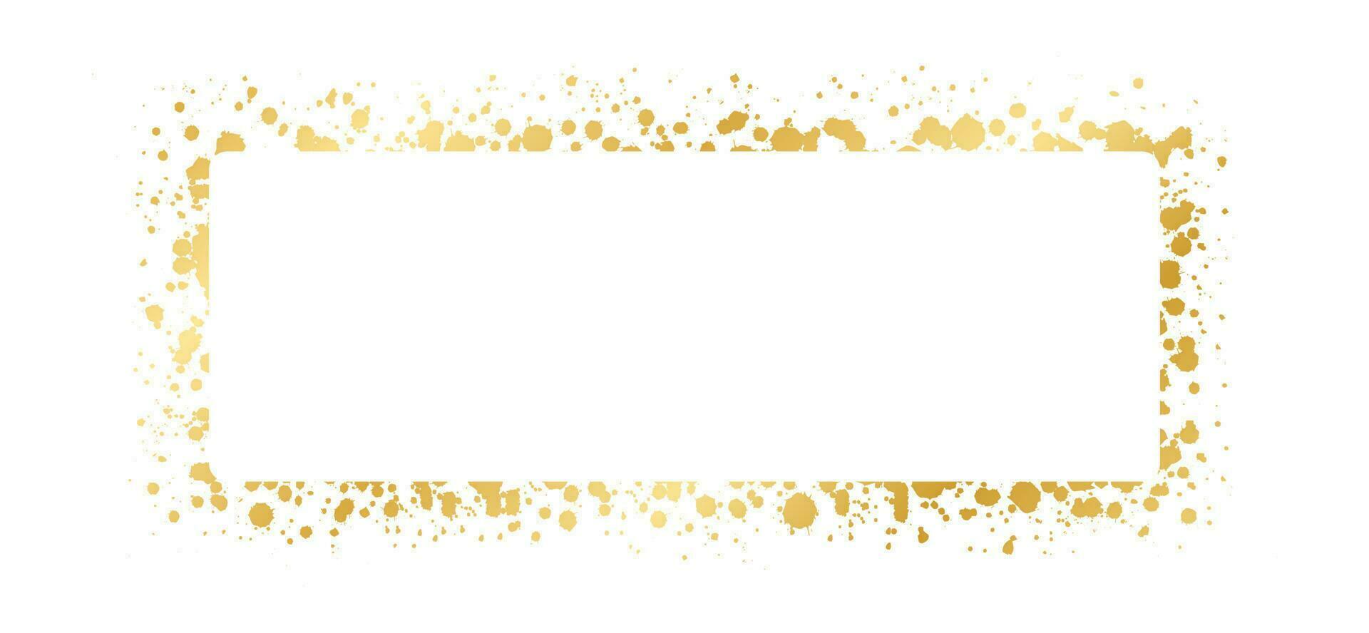 Abstract Rectangle Gold Ink Splatter Frame. Golden foil spray banner border template. vector