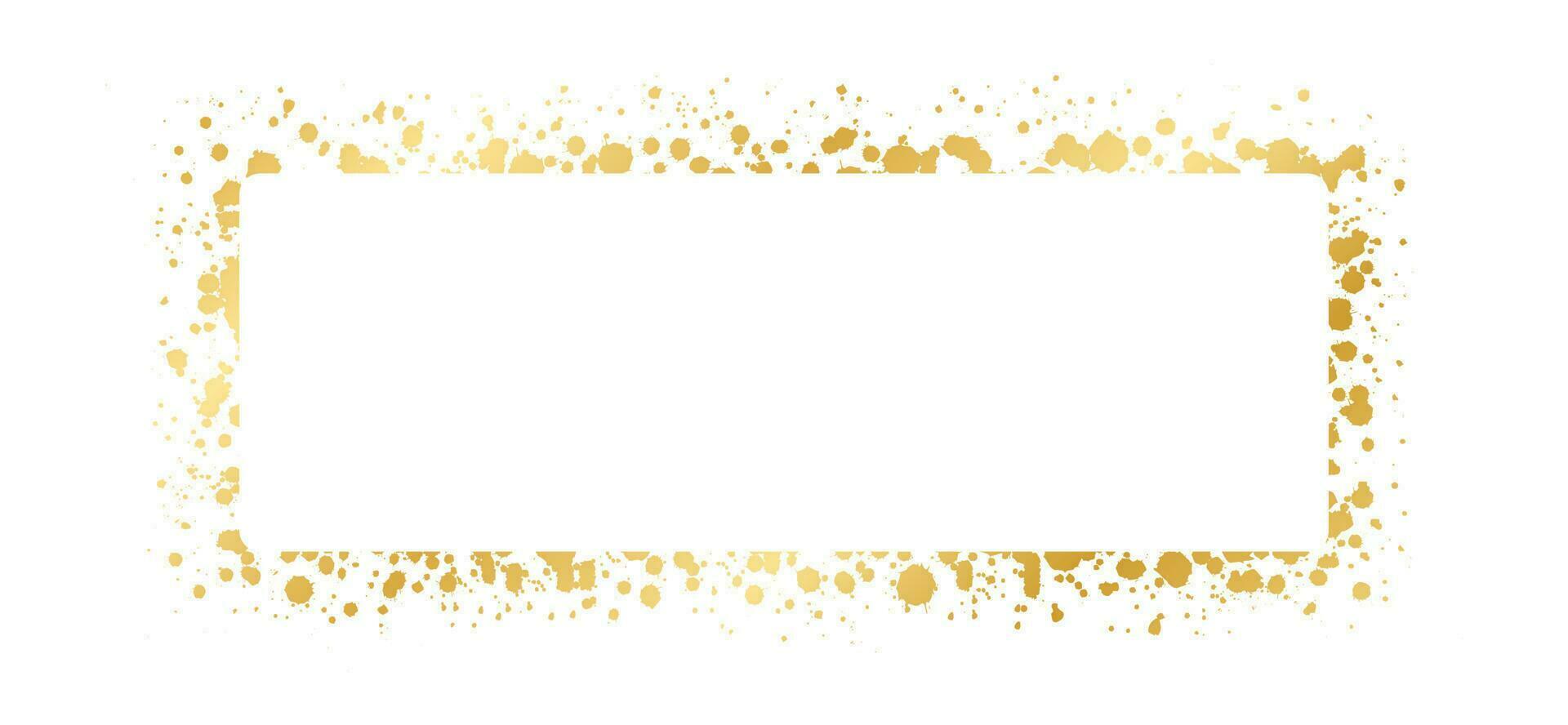 Abstract Rectangle Gold Ink Splatter Frame. Golden foil spray banner border template. vector