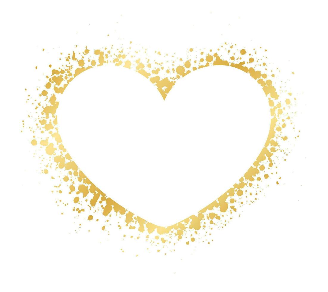 Abstract Heart Shaped Gold Ink Splatter Frame. Golden Valentines Day border template. vector