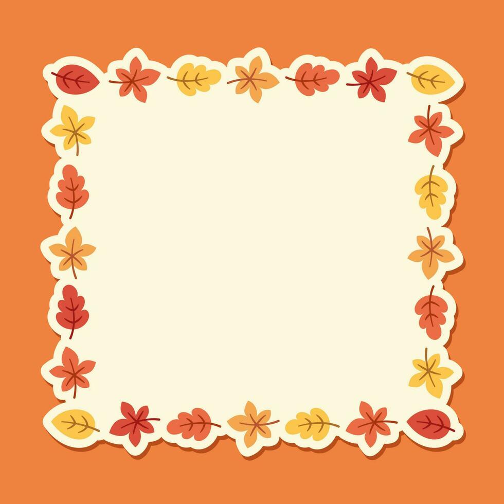 Autumn square frame with seasonal leaves. Modern vector illustration. Halloween, Thanksgiving border template.