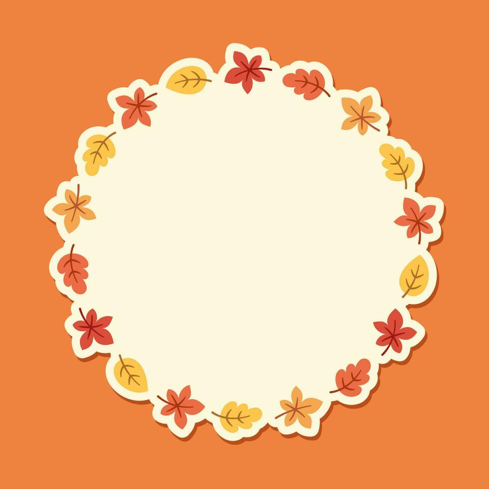 Autumn leaves round frame. Wreath of fall leaves, Halloween, Thanksgiving border template. Vector illustration.