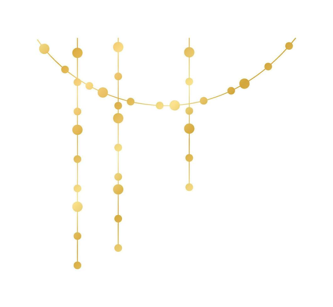 Vector horizontal border of abstract gold string light garlands. Festive decoration with shiny Christmas lights. Glowing bulbs of the different sizes.