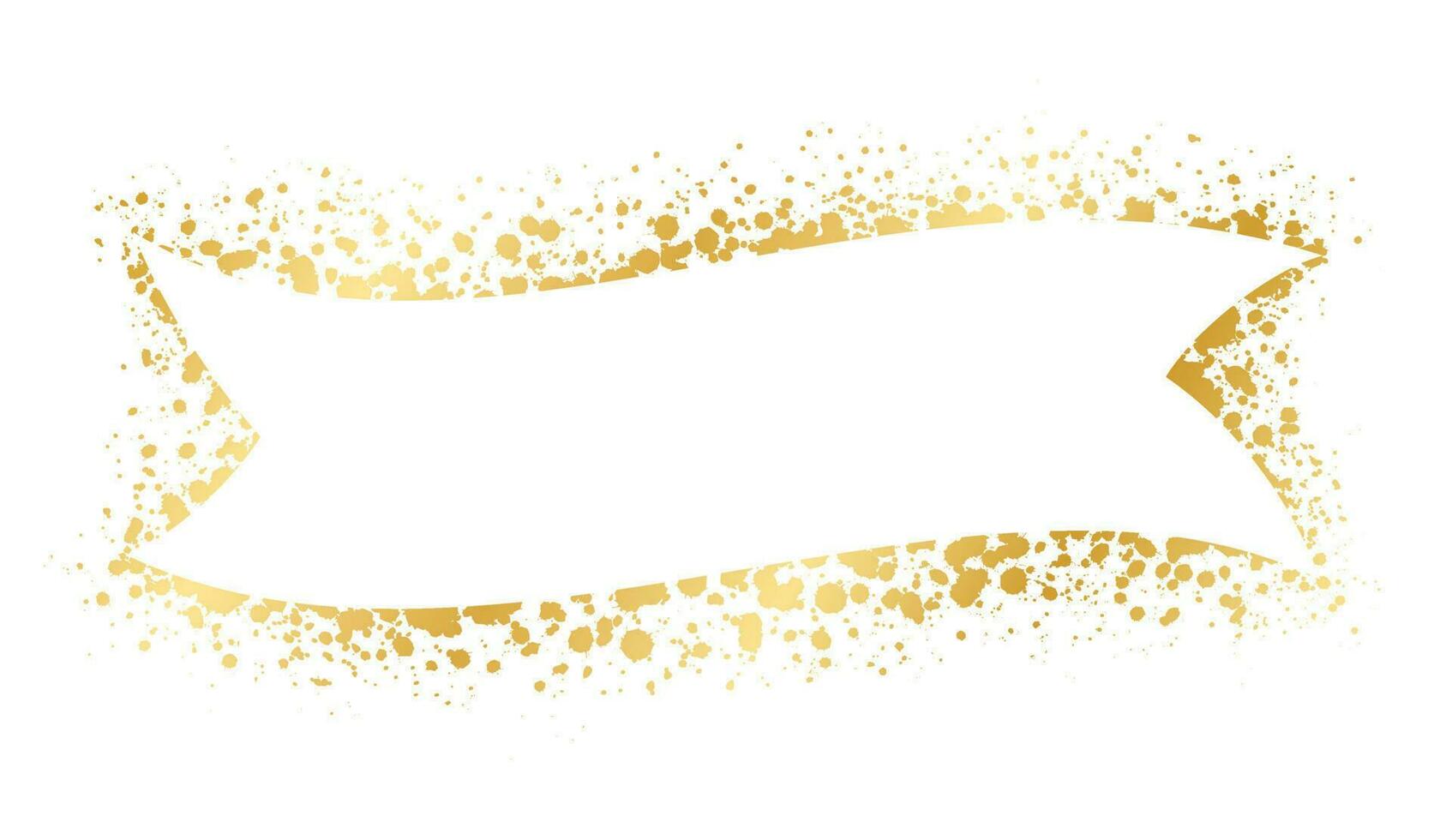 Abstract Gold Ink Splatter Ribbon Banner Frame. Golden foil spray banner border template. vector