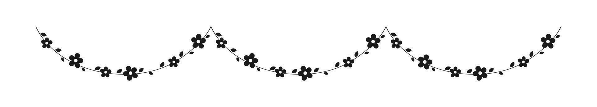 Hanging vines with flowers garland silhouette vector illustration. Simple minimal floral botanical design elements for spring.