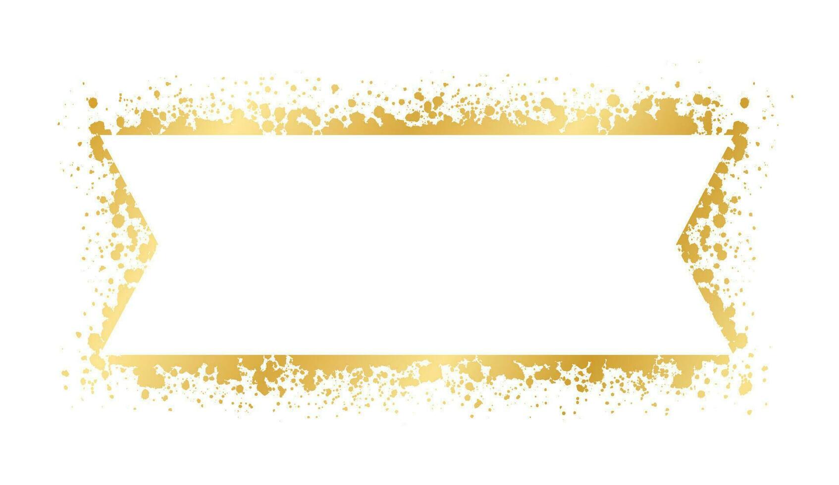 Abstract Gold Ink Splatter Ribbon Banner Frame. Golden foil spray banner border template. vector