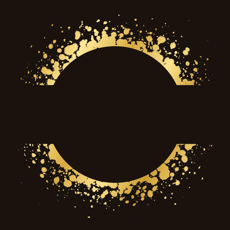 Abstract Round Gold Ink Splatter Frame. Golden foil spray border template. vector