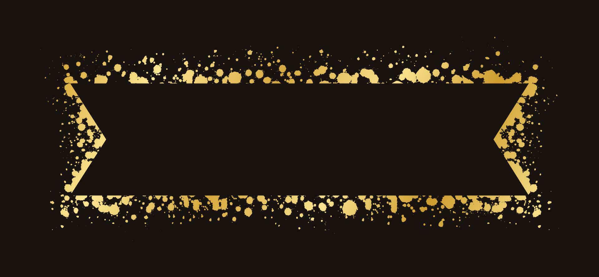 Abstract Gold Ink Splatter Ribbon Banner Frame. Golden foil spray banner border template. vector