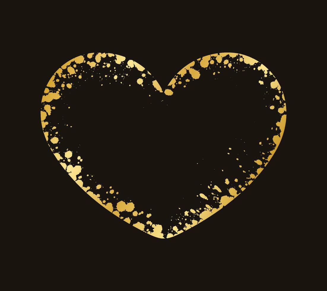 Abstract Heart Shaped Gold Ink Splatter Frame. Golden Valentines Day border template. vector