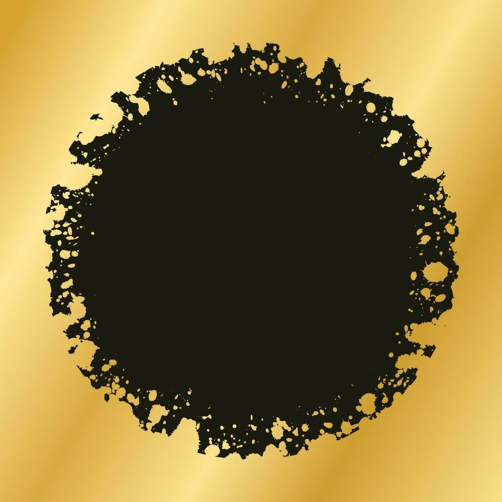 Abstract Round Gold Ink Splatter Frame. Golden foil spray border template. vector