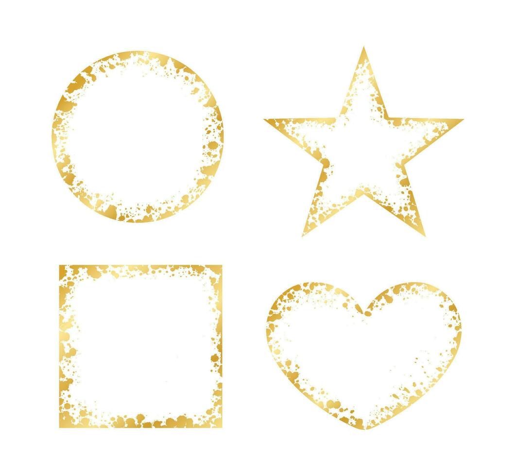 Abstract Gold Ink Splatter Frame Set. Golden foil spray geometric border template. vector