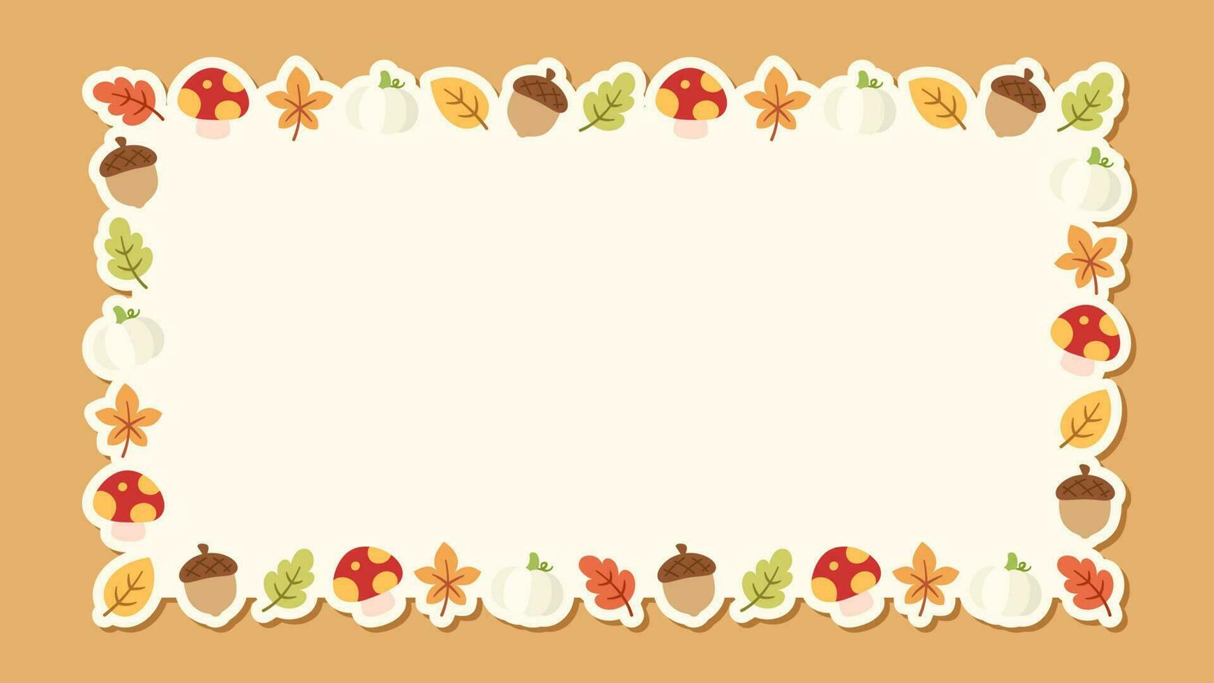 Rectangle autumn frame made of leaves, pumpkin and acorn. Modern vector illustration. Halloween, Thanksgiving fall border template.