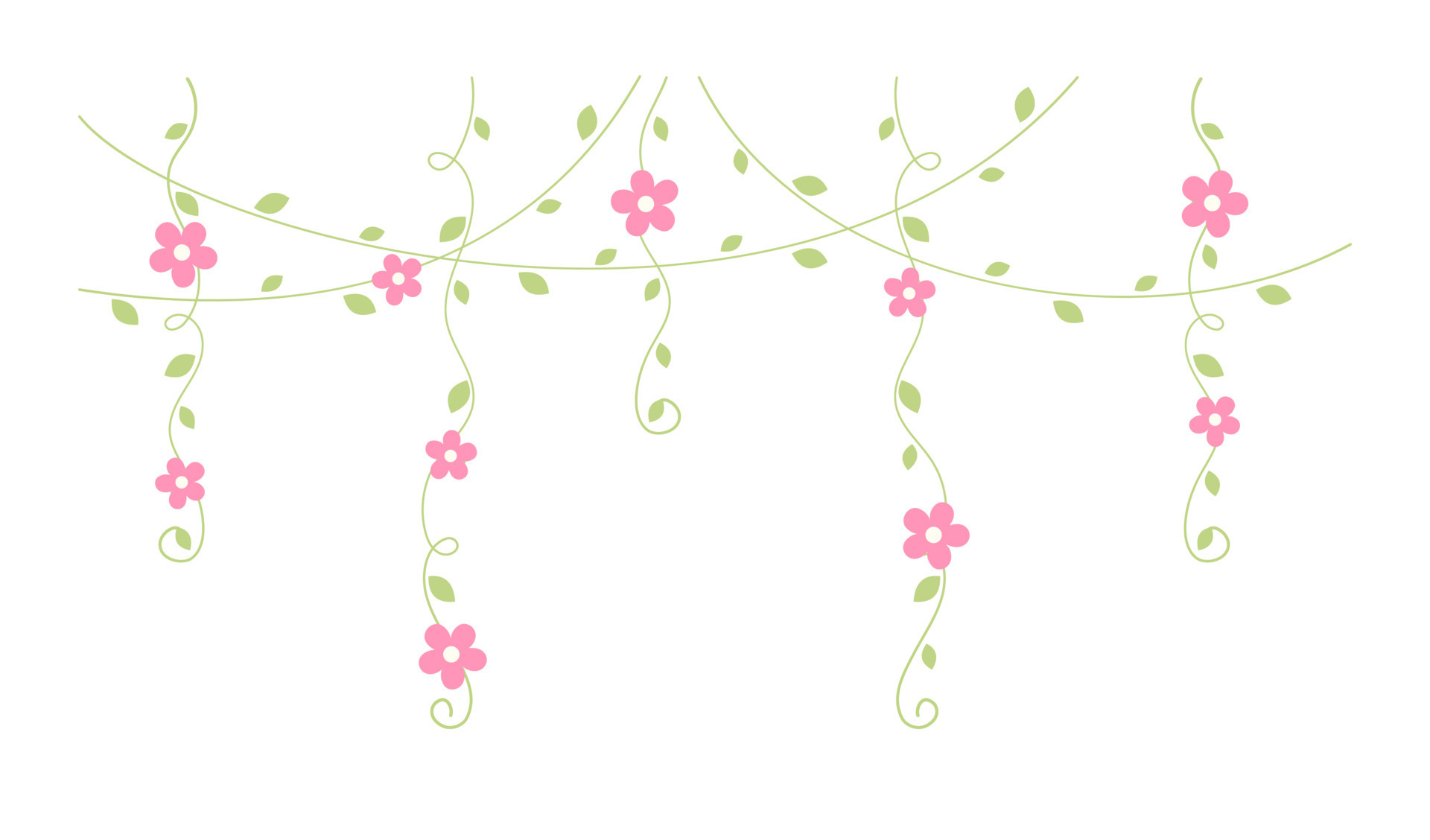 Hanging vines with pink flowers vector illustration. Simple minimal