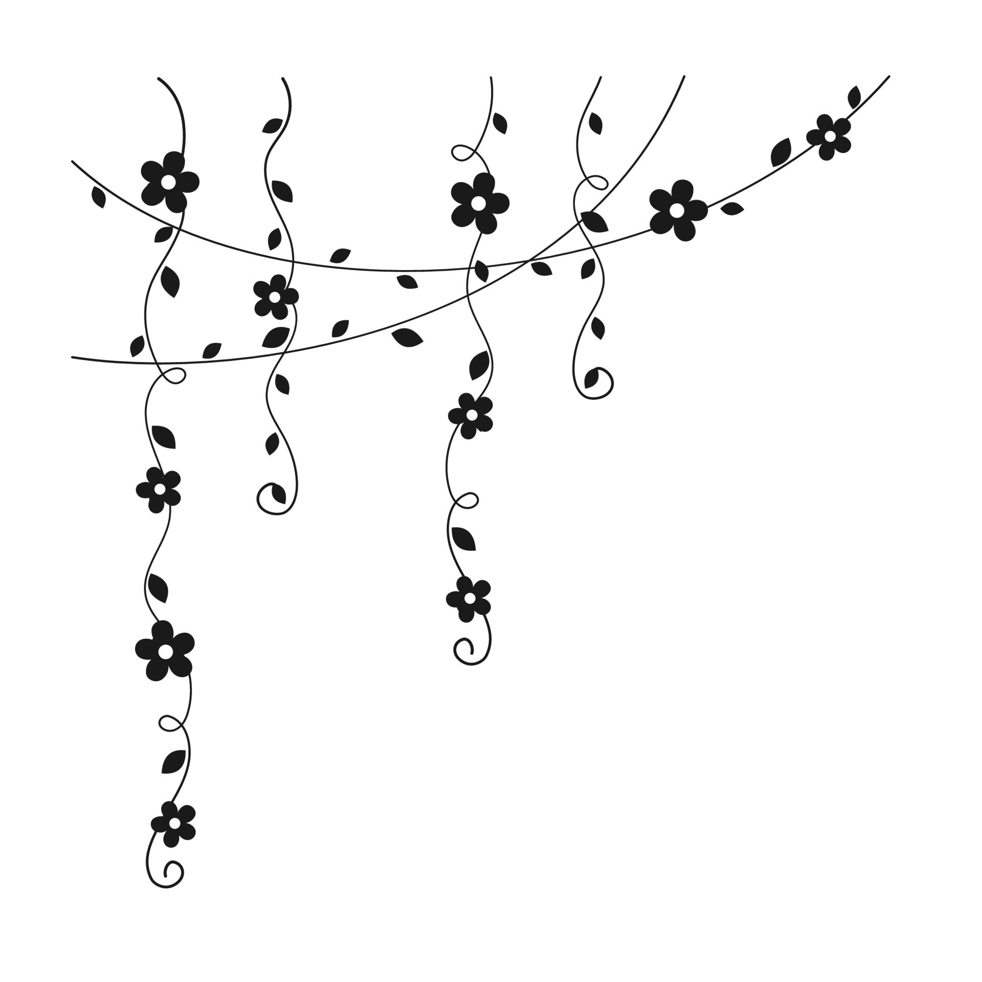 Hanging vines with flowers silhouette vector illustration. Simple ...