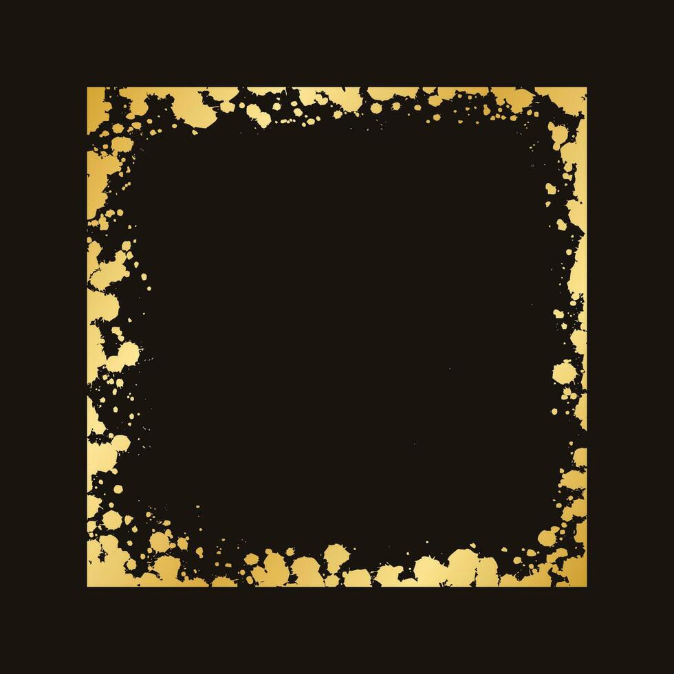 Abstract Square Gold Ink Splatter Frame. Golden foil spray border template. vector