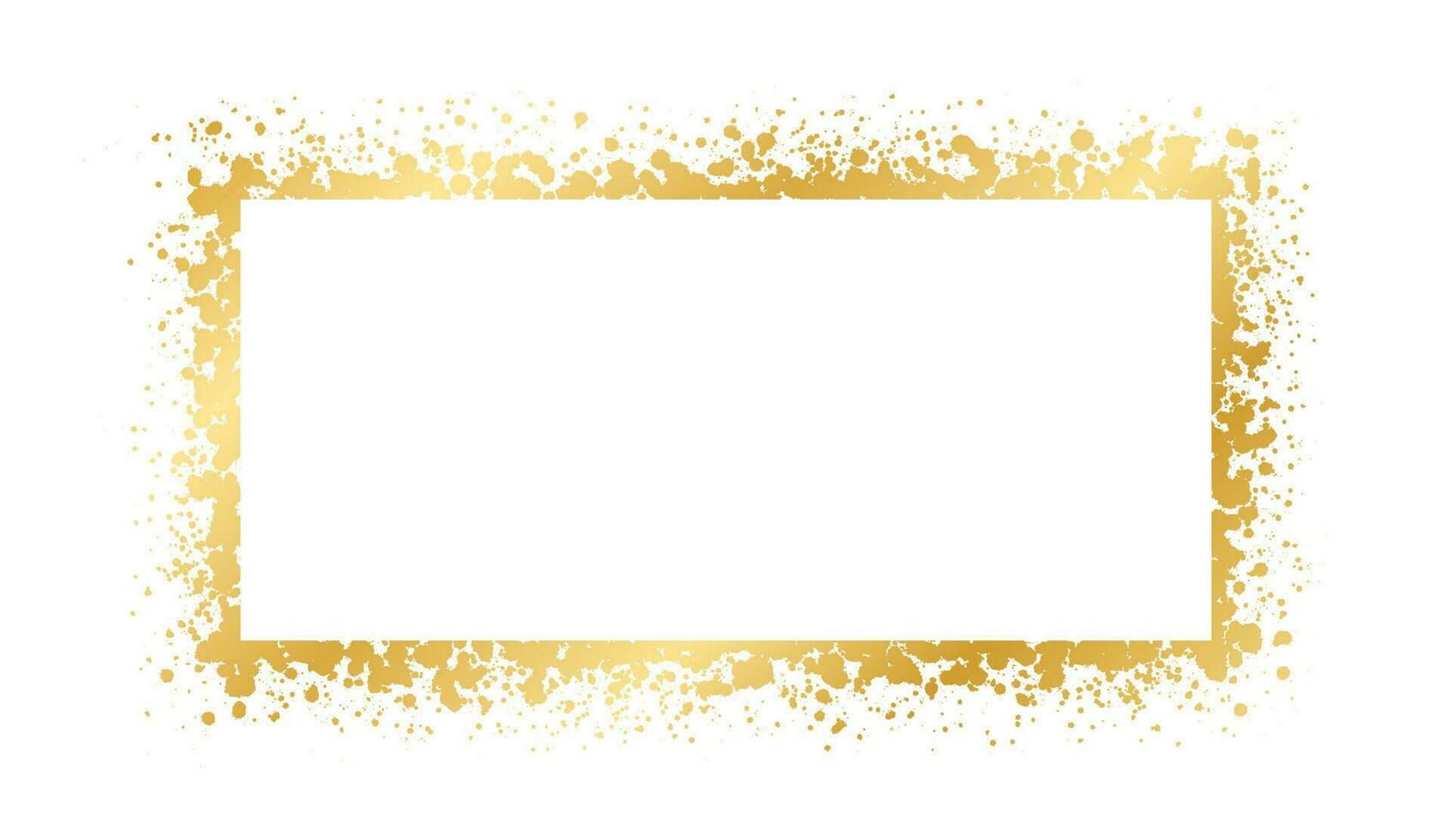 Abstract Rectangle Gold Ink Splatter Frame. Golden foil spray banner border template. vector