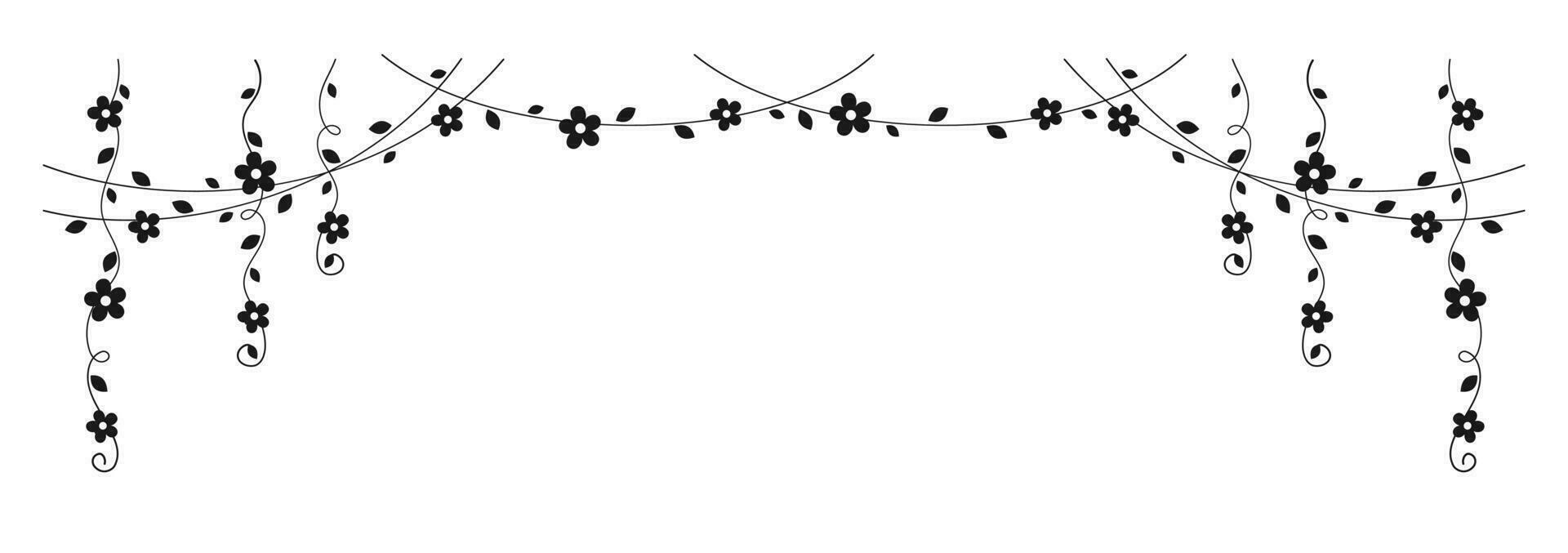 Hanging vines with flowers silhouette vector illustration. Simple ...