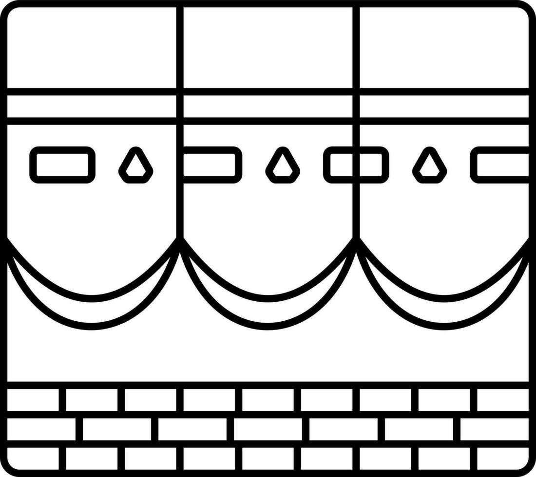 Flat Kaaba Mosque Icon In Black Line Art. vector