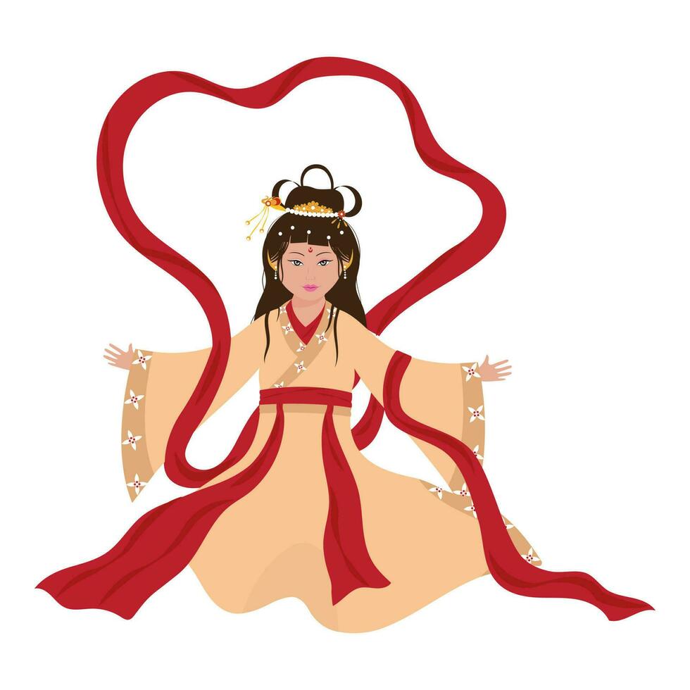Character Of Chinese Goddess Wearing Costume On White Background. vector