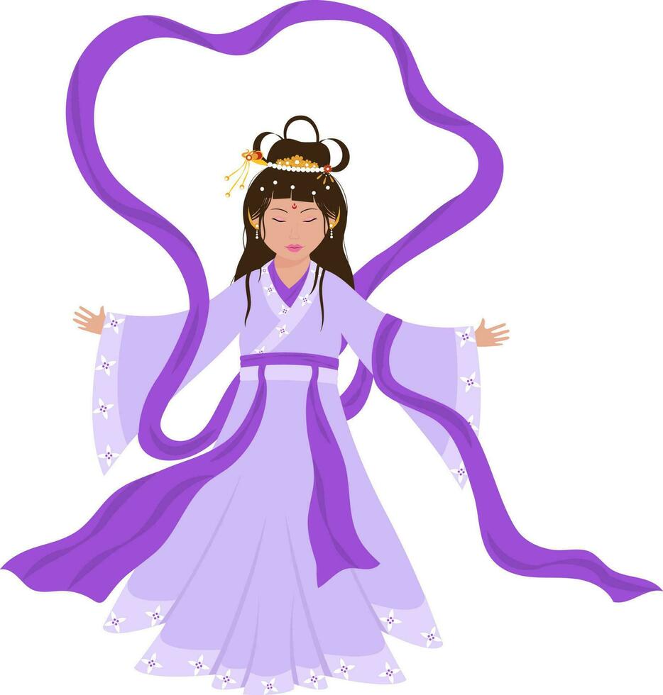 Character Of Chinese Goddess Wearing Costume In Purple Color. vector